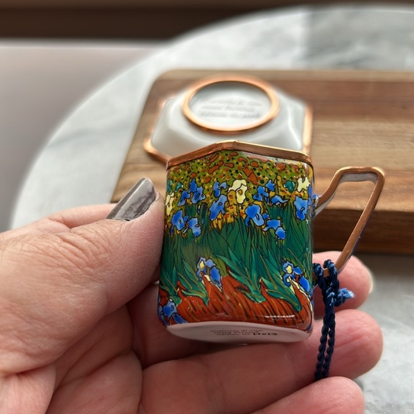 iris tea cup saucer hand painted enamel gold metal hang tag numbered edition - Picture 13 of 16